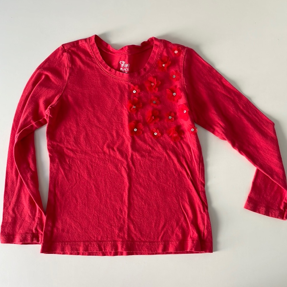 [ est. 1989 Place Girls Red Long Sleeved Floral Shirt 100% cotton - Small 5/6